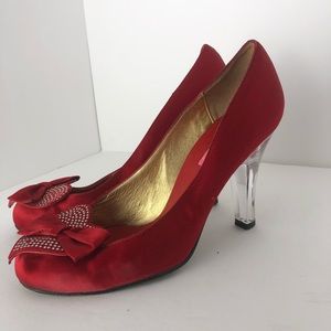 Betsey Johnson red heart, clear heel, pinup pump